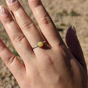 Women's Round Synthetic‎ Opal Handmade Sterling Silver Yellow Ring